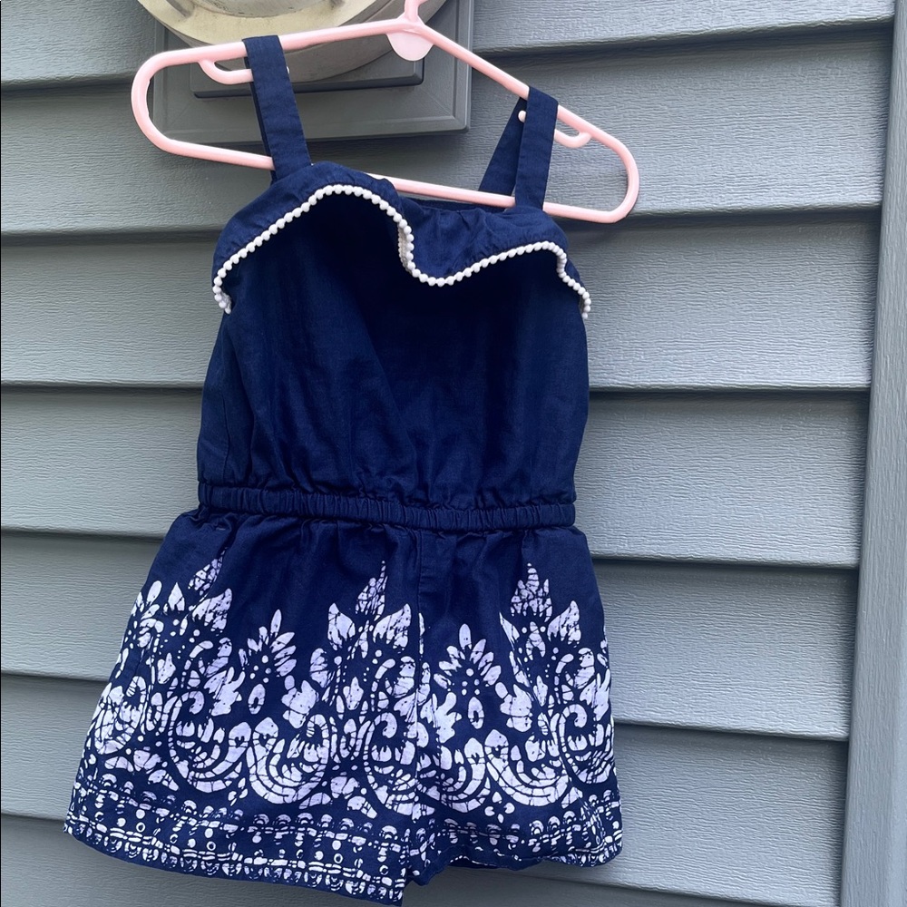 Janie and Jack Navy Romper with White Embroidery